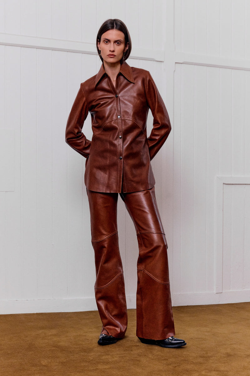 THE LEATHER TROUSERS <br> Caramel