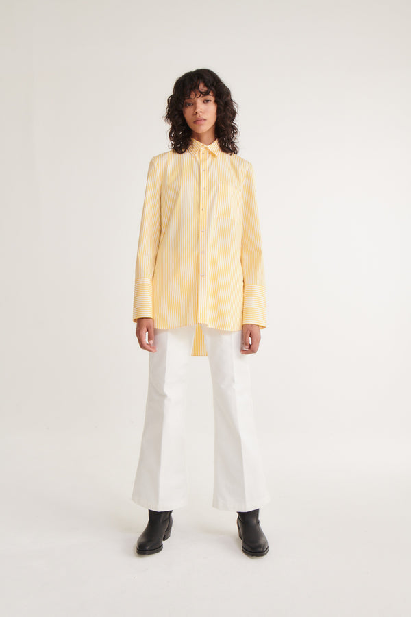 THE LONG SHIRT <br> Popelin Yellow Stripes