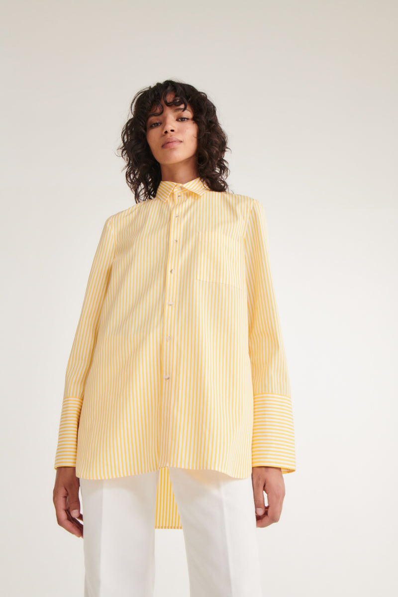 THE LONG SHIRT <br> Popelin Yellow Stripes