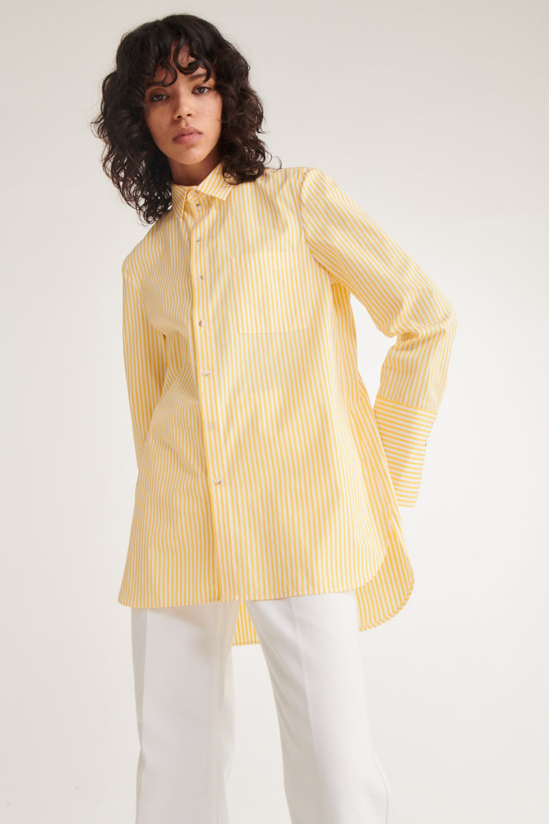 THE LONG SHIRT <br> Popelin Yellow Stripes