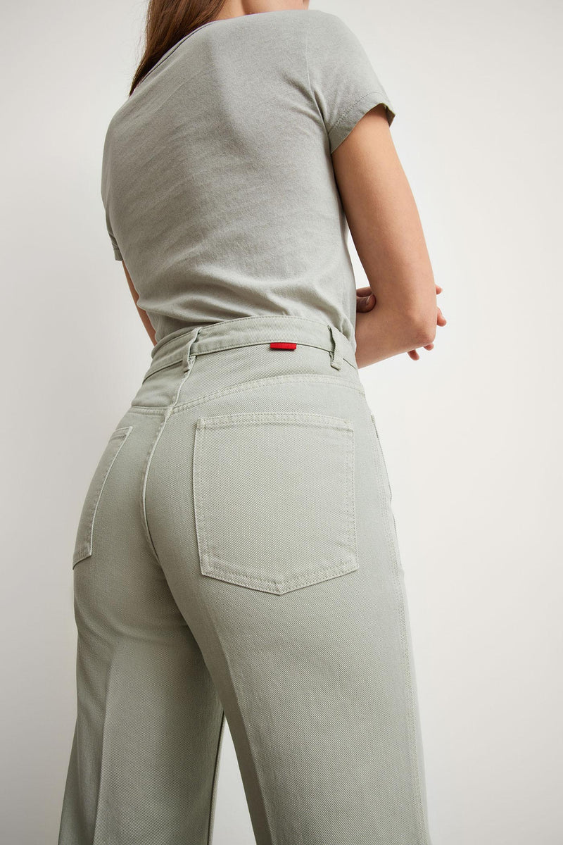 THE LONG TROUSERS <br> Denim Almond Green