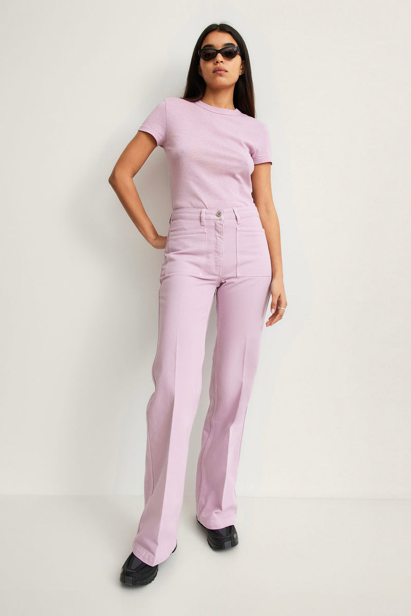 THE LONG TROUSERS <br> Denim Dirty Lilac